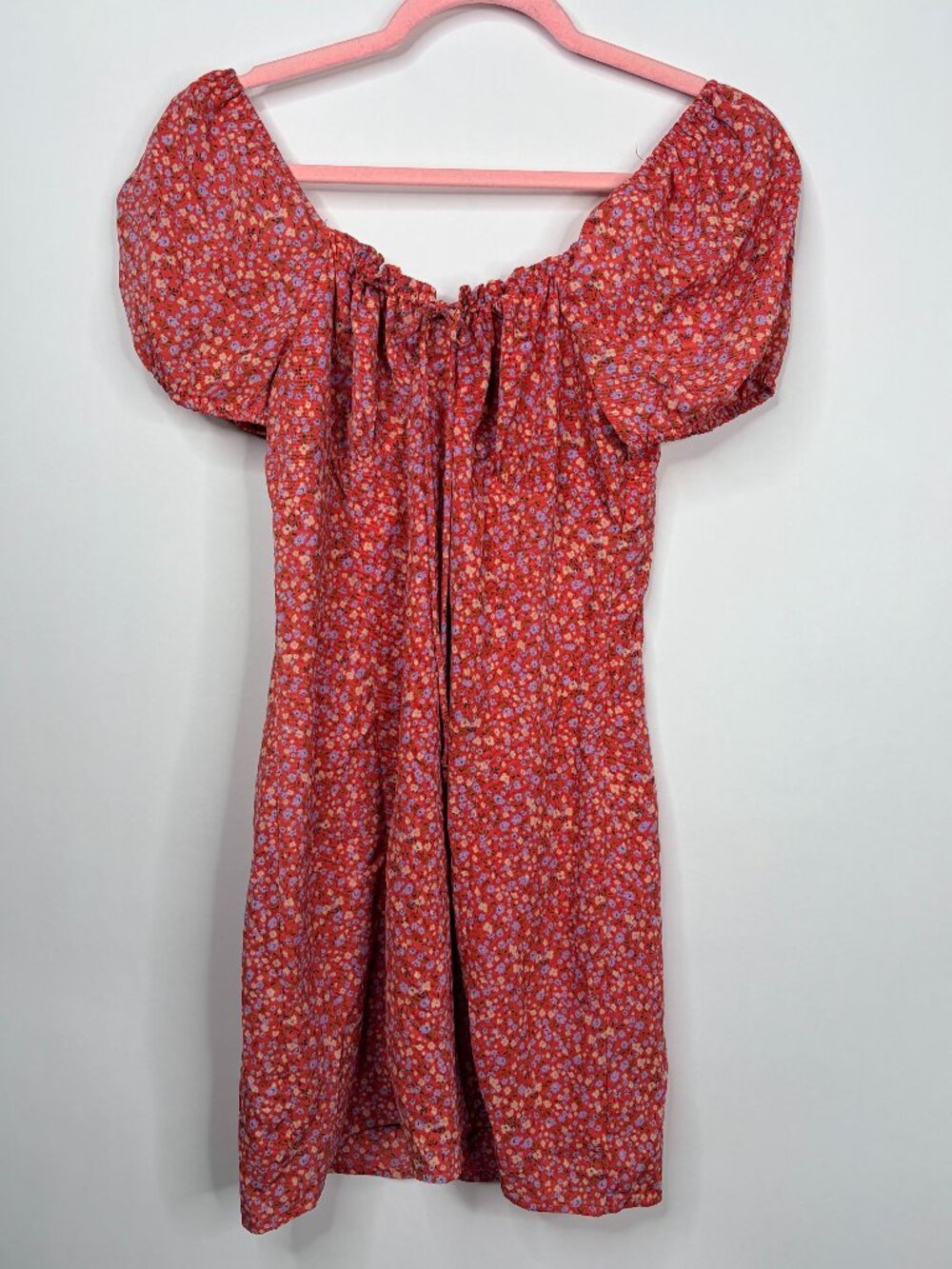 2/$30 BP A Line Puff Sleeve Prairie Dress Scoop Neck Coral Medium #A2374 - Picture 3 of 7